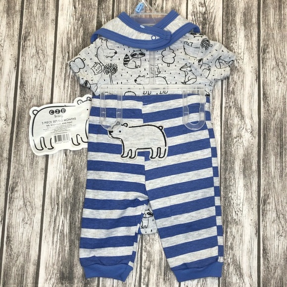 CJP BABY 3-Pc 0-3M Raccoons Foxes Bears OUTFIT NEW - Picture 8 of 10